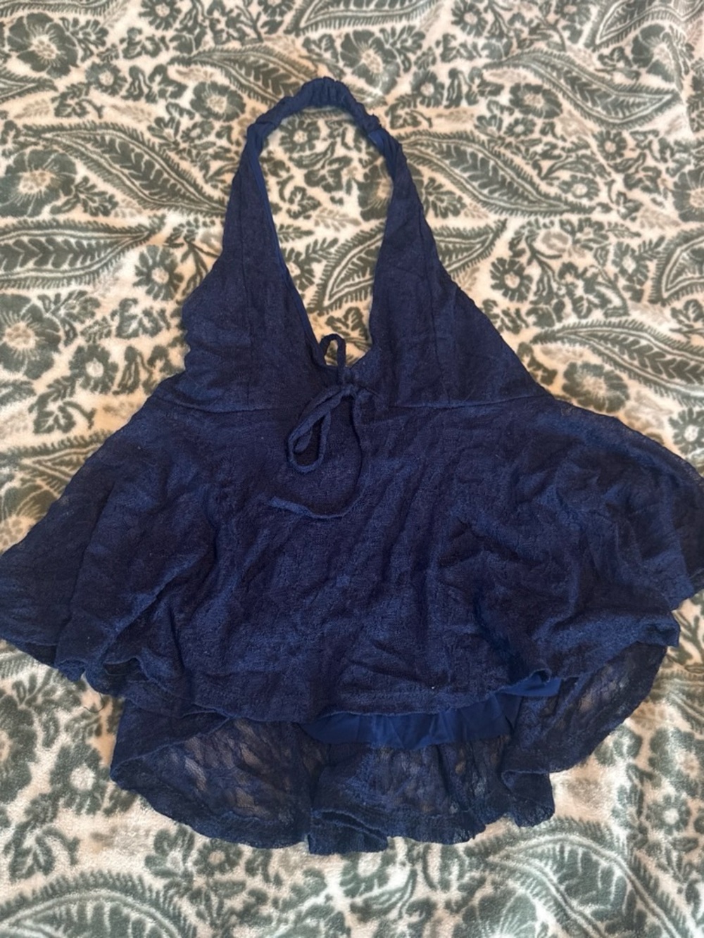 7DAY WKND Navy Lace Halter Peplum Top